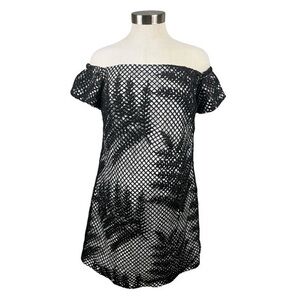 Anthropologie Hutch Black and White Eyelet Lace Off The Shoulder‎ Dress Size 8
